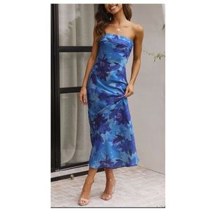 Satin Strapless Floral Dress